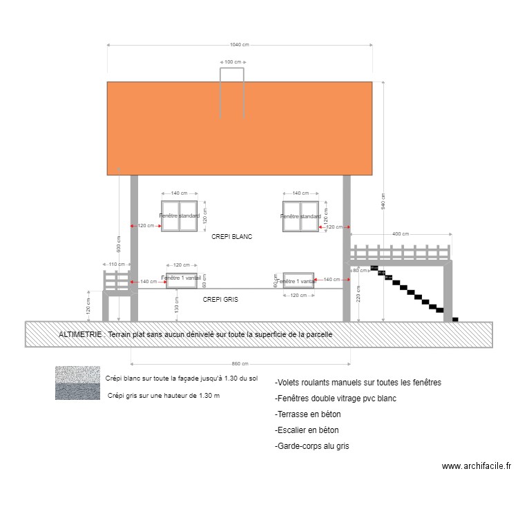façade ouest projetée OK. Plan de 0 pièce et 0 m2