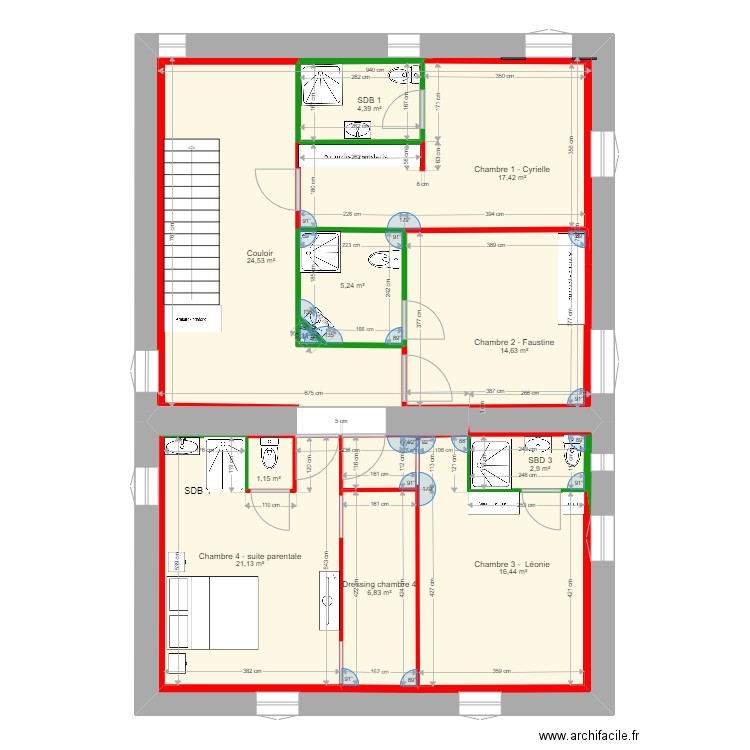 partie nuit élec+plomberie revue. Plan de 11 pièces et 162 m2