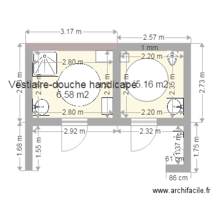 Plan vestiaires sanitaires Handicapé1. Plan de 0 pièce et 0 m2
