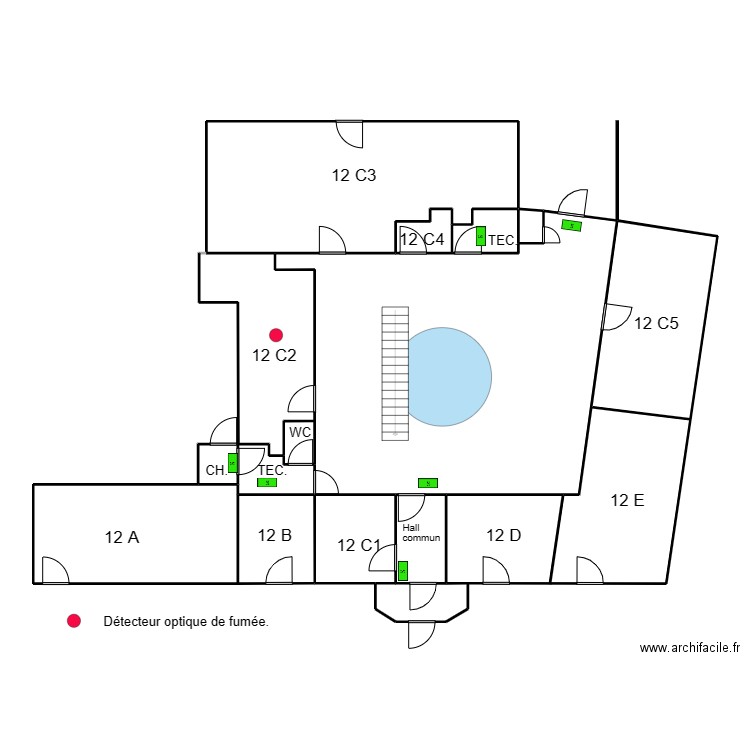 12 C2 rez.. Plan de 14 pièces et 203 m2