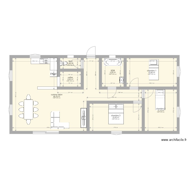 maison rectangle. Plan de 7 pièces et 92 m2