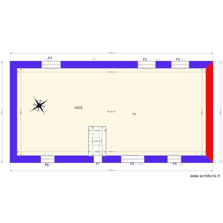 Meunier. Plan de 3 pièces et 185 m2