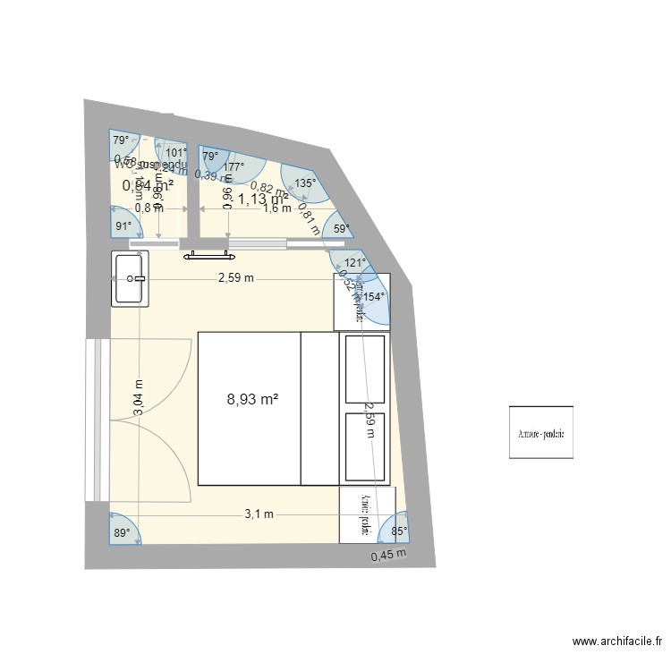 chambre 7. Plan de 3 pièces et 11 m2