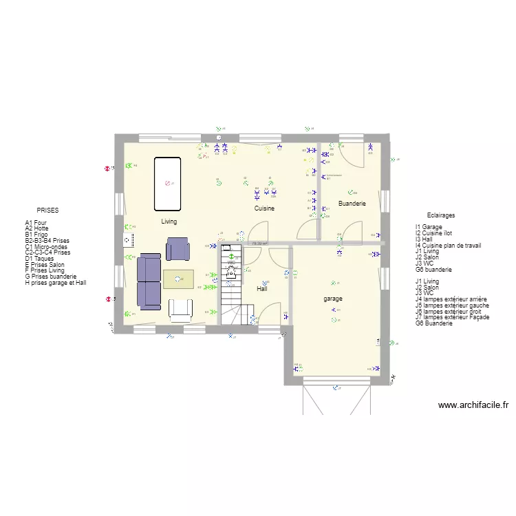 Plan implantation RDC pour Eclairage . Plan de 