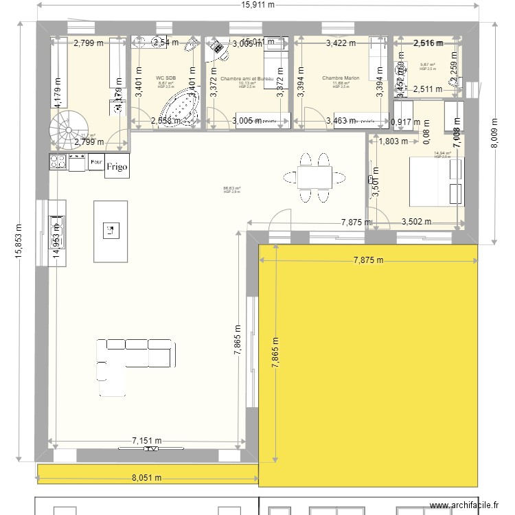 nouveau plan iso 04-09 bis. Plan de 7 pièces et 232 m2