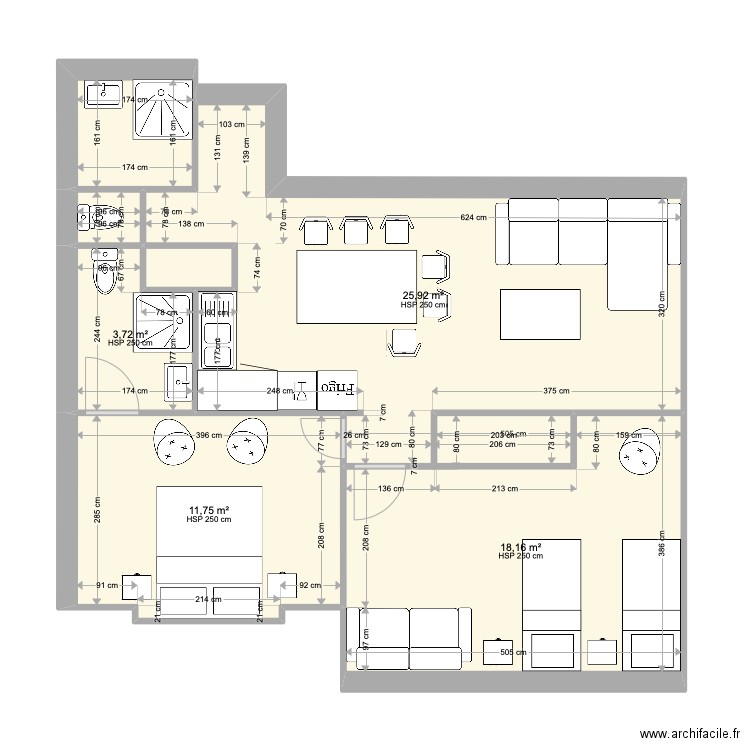 Appartement R+2 5. Plan de 7 pièces et 64 m2