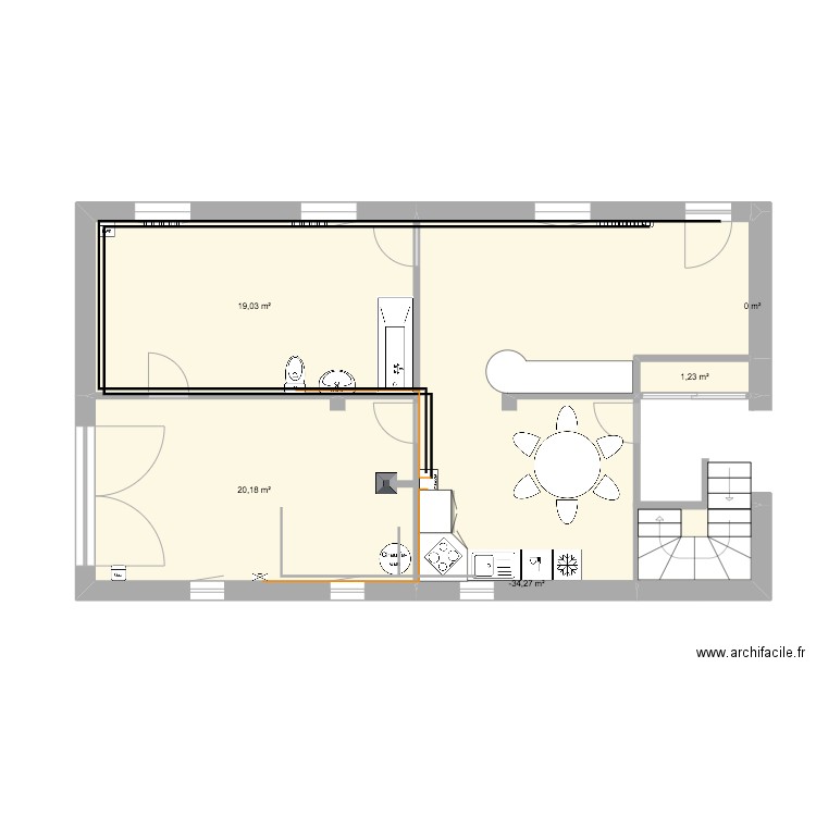 La Scarpe RDC Projet. Plan de 5 pièces et 41 m2