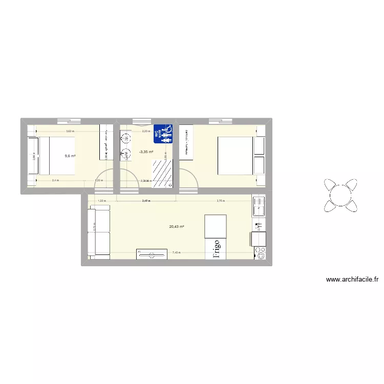 BUNGALOW 1. Plan de 3  et 35 m²