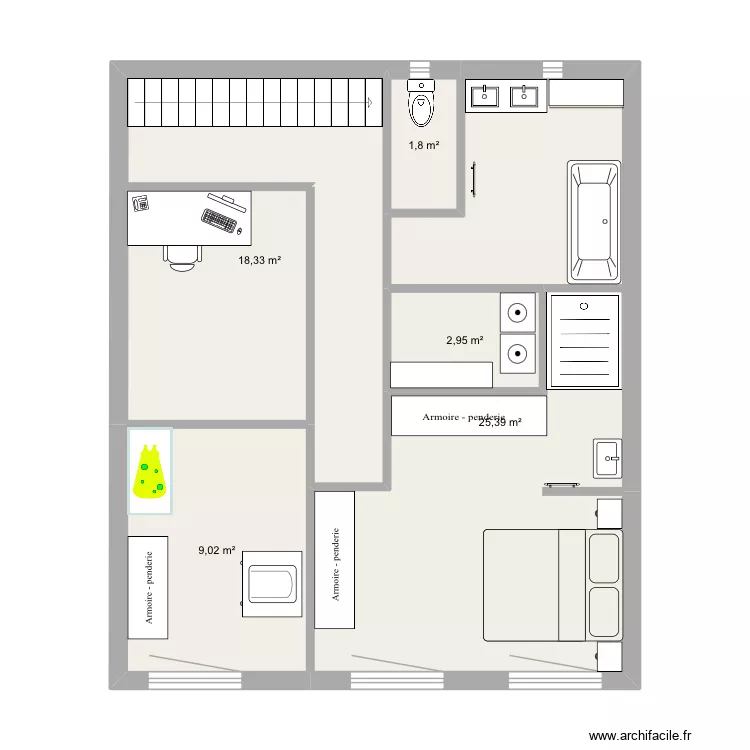 2 eme etage. Plan de 5 Pièces et 58 m²