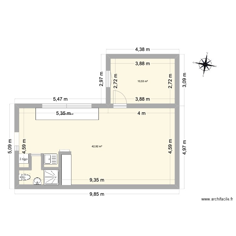 Allonzier-la-Caille. Plan de 2 pièces et 53 m2