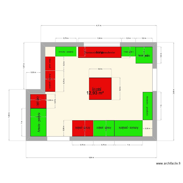 nouveau dressing. Plan de 1 pièce et 13 m2