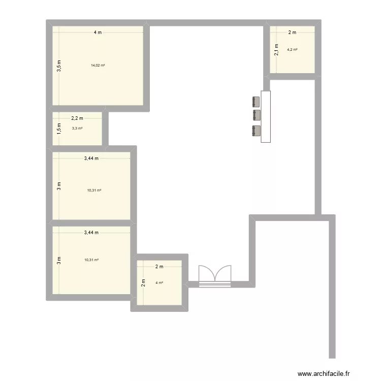 casa 1. Plan de 6  et 46 m²