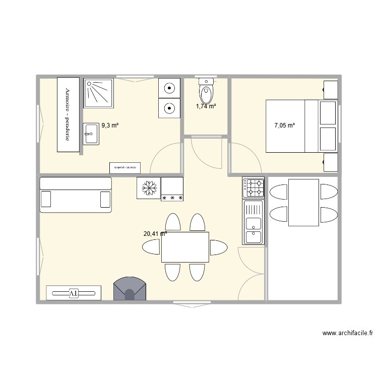 plan 3. Plan de 4 pièces et 39 m2