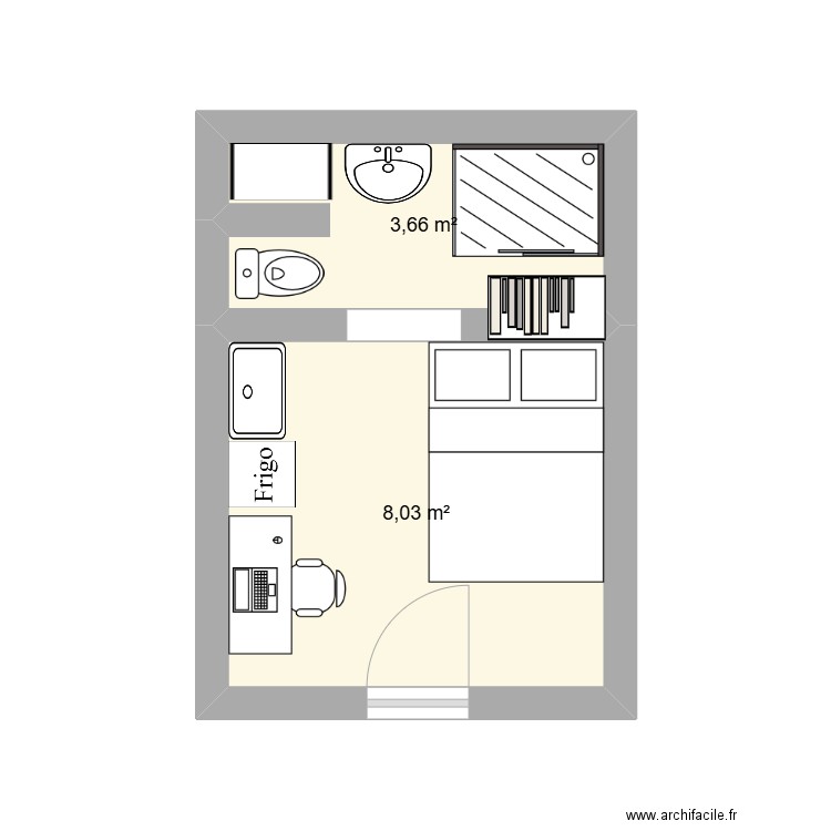 studette. Plan de 2 pièces et 12 m2