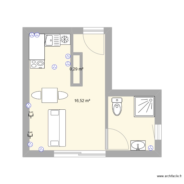 riyad appartement. Plan de 2 pièces et 17 m2