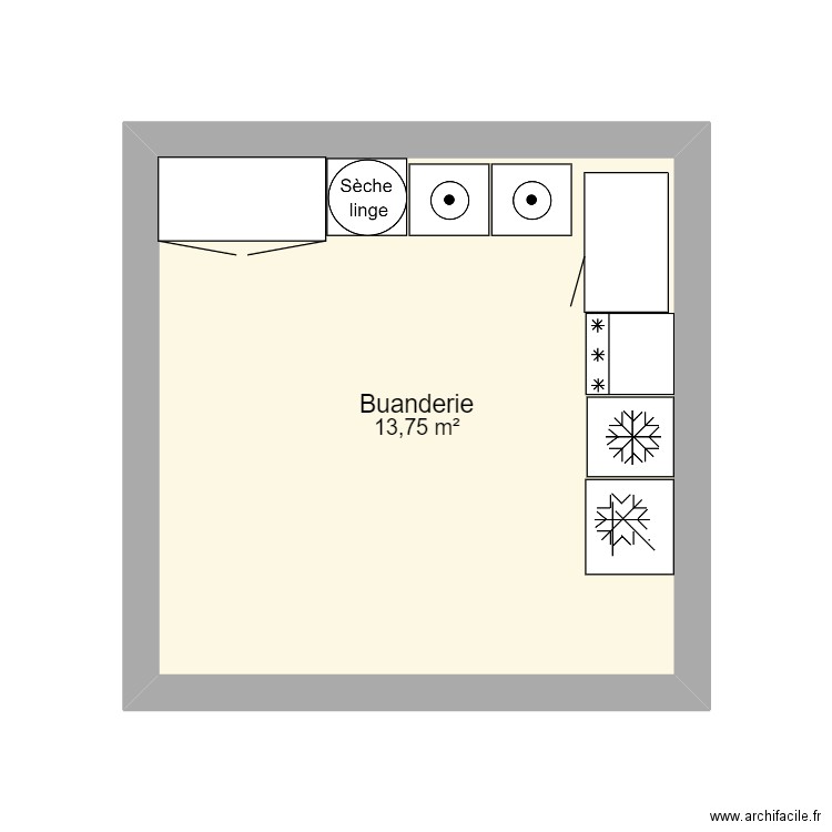 buanderie. Plan de 1 pièce et 14 m2