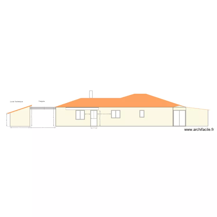 Fa&ccedil;ade Est Maison et Local Techniqe. Plan de 