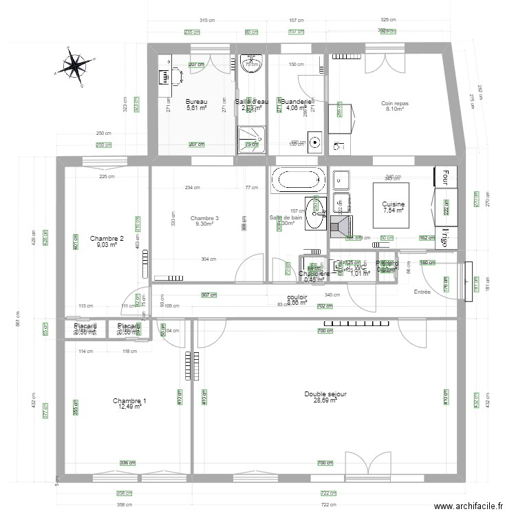 montigny. Plan de 13 pièces et 81 m2
