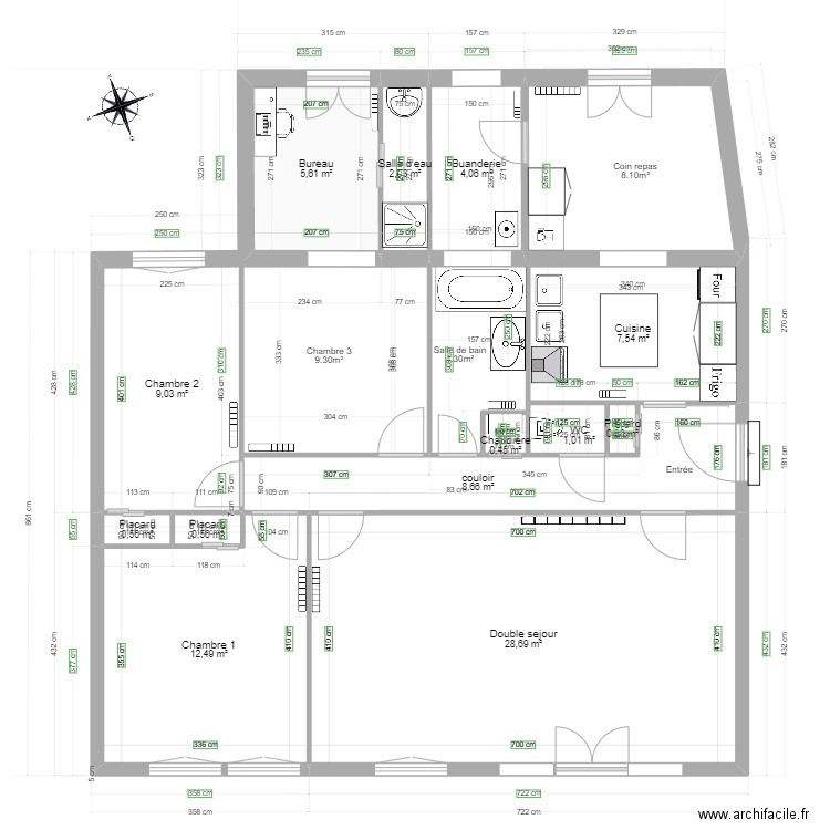 montigny. Plan de 13 pièces et 81 m2