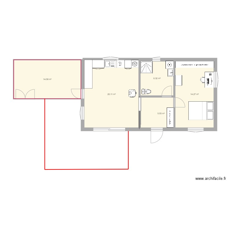 Maison 50 m2 avec bureau. Plan de 0 pièce et 0 m2