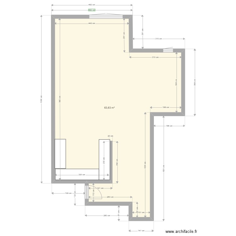 chantier GUYANCOURT. Plan de 1 pièce et 64 m2