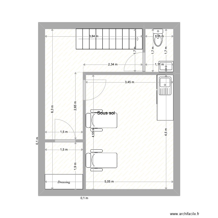 Sous sol Biarritz. Plan de 2 pièces et 31 m2