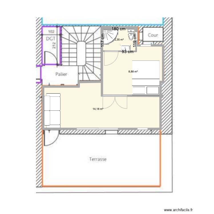 studio chambre 9m2 . Plan de 0 pièce et 0 m2