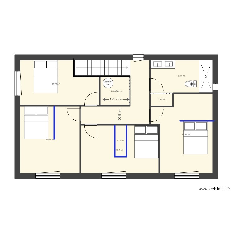 plan etage. Plan de 9 pièces et 69 m2