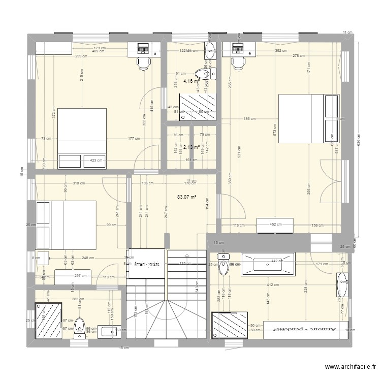 plan 1er. Plan de 3 pièces et 89 m2