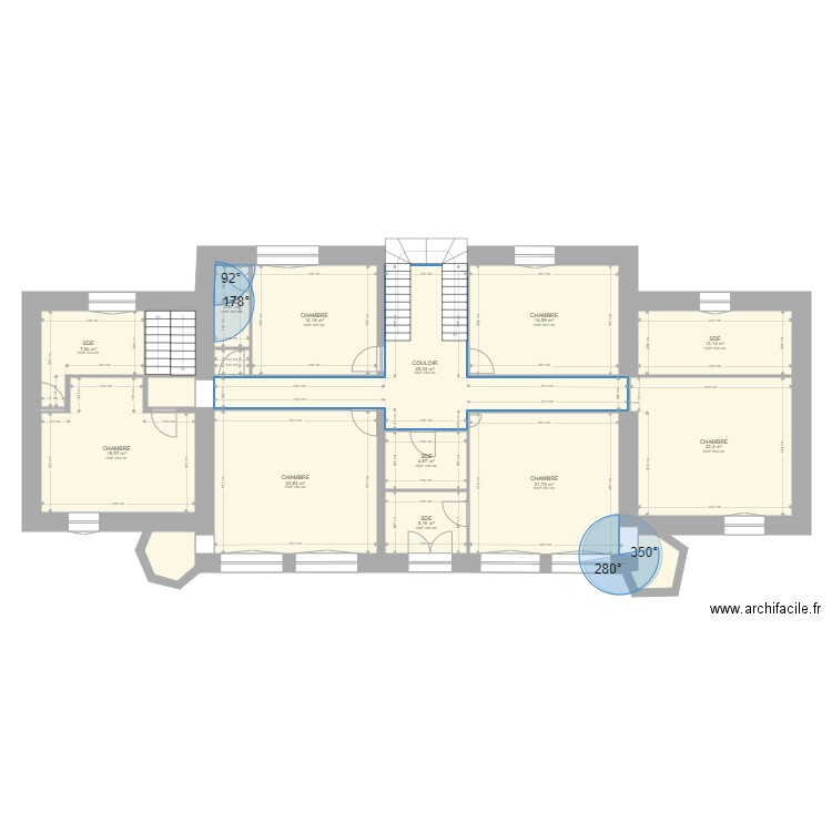 chateau wu 2 eme etage. Plan de 16 pièces et 183 m2