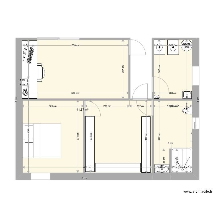 plan extension finie. Plan de 2 pièces et 56 m2