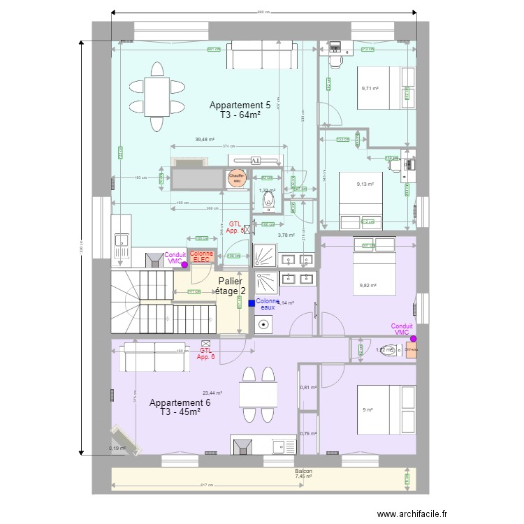 Pasteur Etage 2 j. Plan de 20 pièces et 131 m2