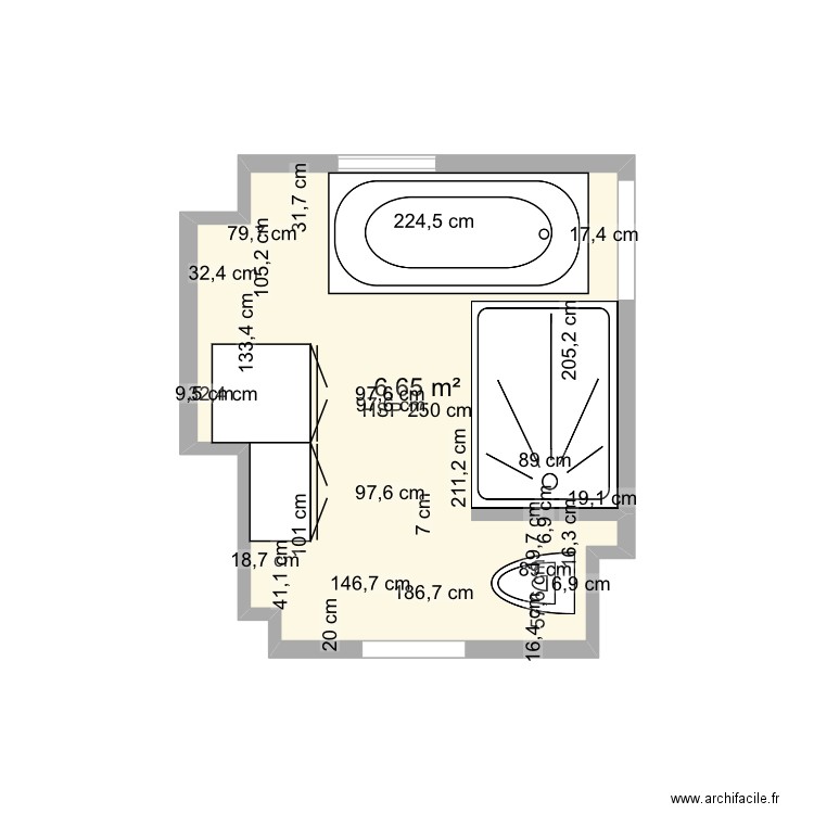 Salle de bain master campagne bis 2. Plan de 1 pièce et 7 m2