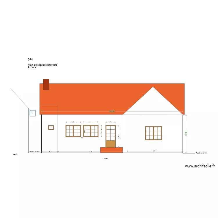 DP4 Plan de fa&ccedil;ade et toiture arri&egrave;re. Plan de 