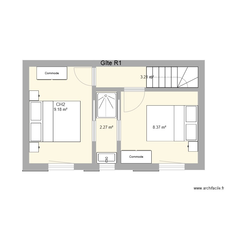 Gite R1 SDB partagée. Plan de 0 pièce et 0 m2