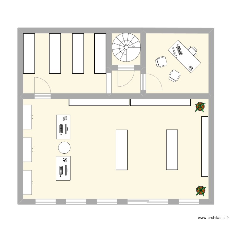 Pharmacie. Plan de 5 pièces et 70 m2