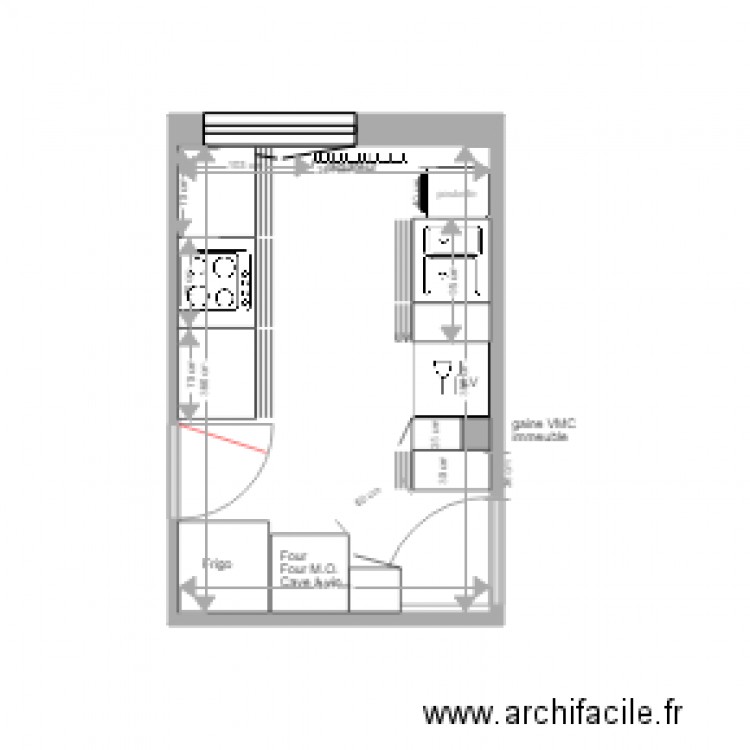 cuisine 4 meubles bas. Plan de 1 pièce et 9 m2