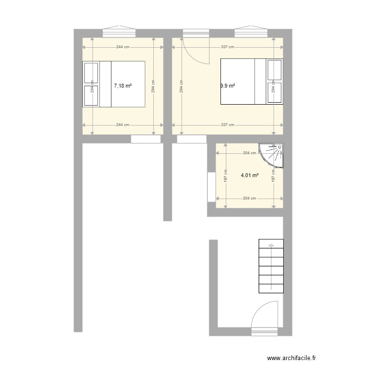 rdc. Plan de 3 pièces et 21 m2