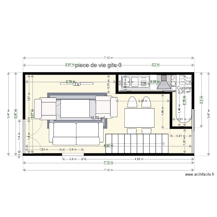 piece de vie gite 3. Plan de 0 pièce et 0 m2