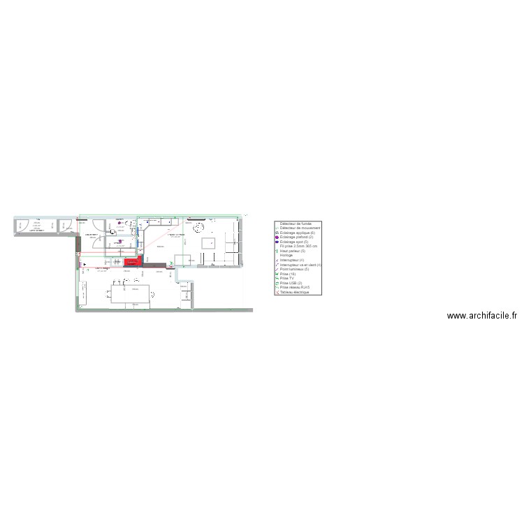 Arquenne salle à mager salon hall. Plan de 7 pièces et 58 m2