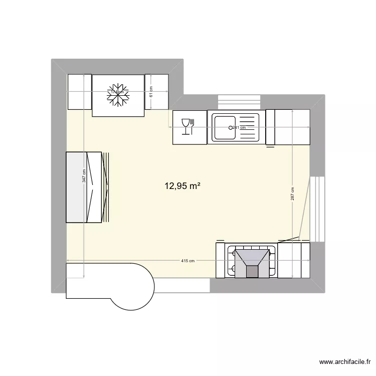 Cuisine plan. De base. Plan de 1 et 13 m² Cuisine plan. De base. Plan de 1 et 13 m²