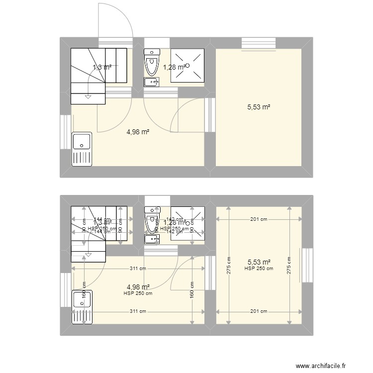 Maison Rv1. Plan de 8 pièces et 26 m2