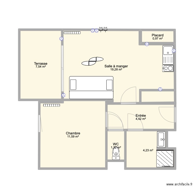 Maison lima meublé. Plan de 7 pièces et 49 m2