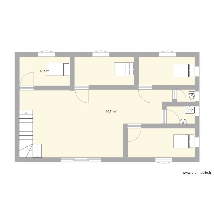 Extension_Maison_Cheurfa_R+1. Plan de 2 pièces et 56 m2