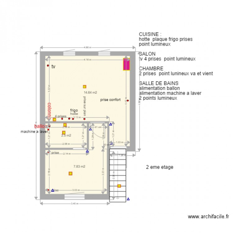 vignacout 2 eme etage habilité électricité. Plan de 0 pièce et 0 m2