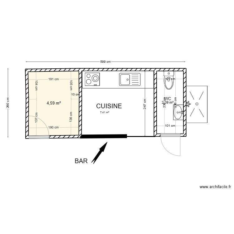 PLAN CUISINE D'ETE 2. Plan de 2 pièces et 7 m2