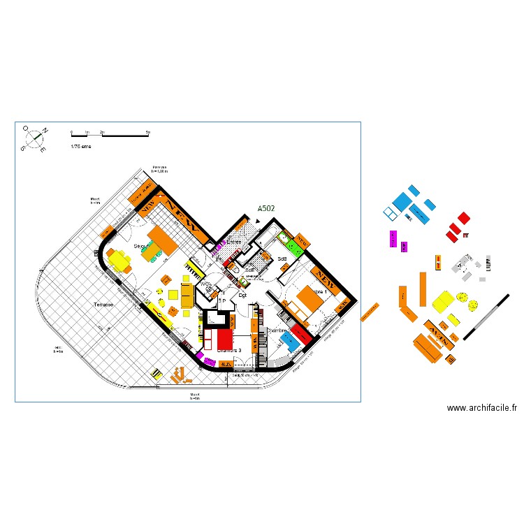 FINAL plan indice 20 sans galandage canapé face terrasse Armoire CELIO 240 in Ch 4  et Pantalonniere in Ch 3 Piano ok. Plan de 0 pièce et 0 m2