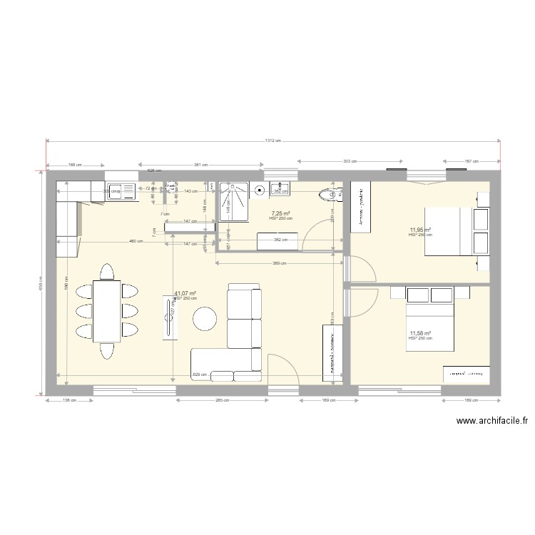 Plan final dépendance . Plan de 4 pièces et 72 m2