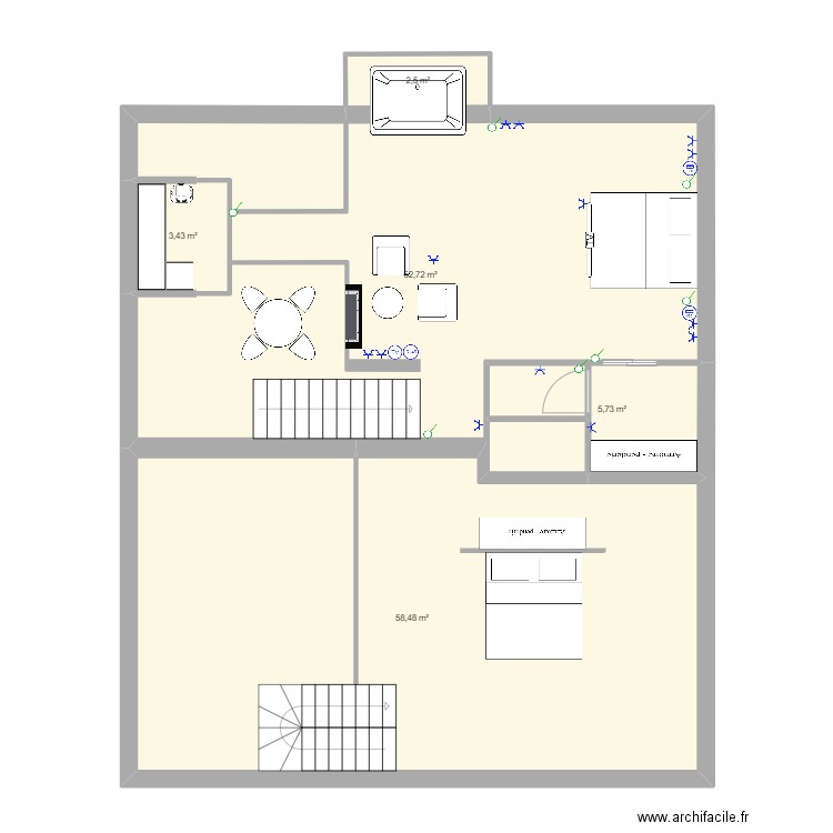 KetN 3  menzzanine definitif 7 prise+inter. Plan de 5 pièces et 123 m2