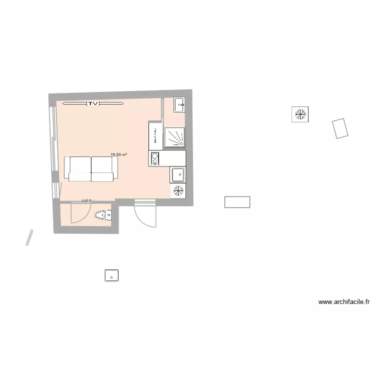 cha studette 90. Plan de 1 pièce et 20 m²